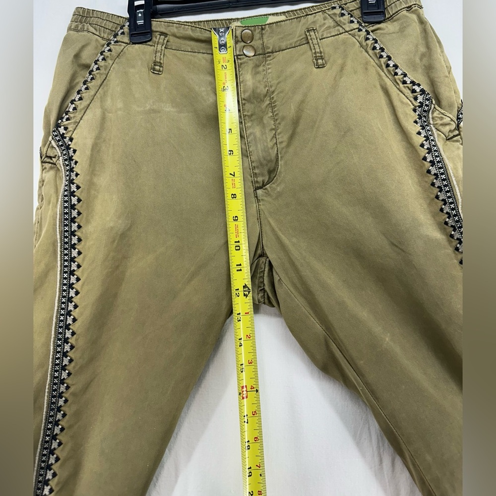 Anthropologie Jogger Pants Green Embroidered Boho Stretch Womens Size M - Picture 5 of 8